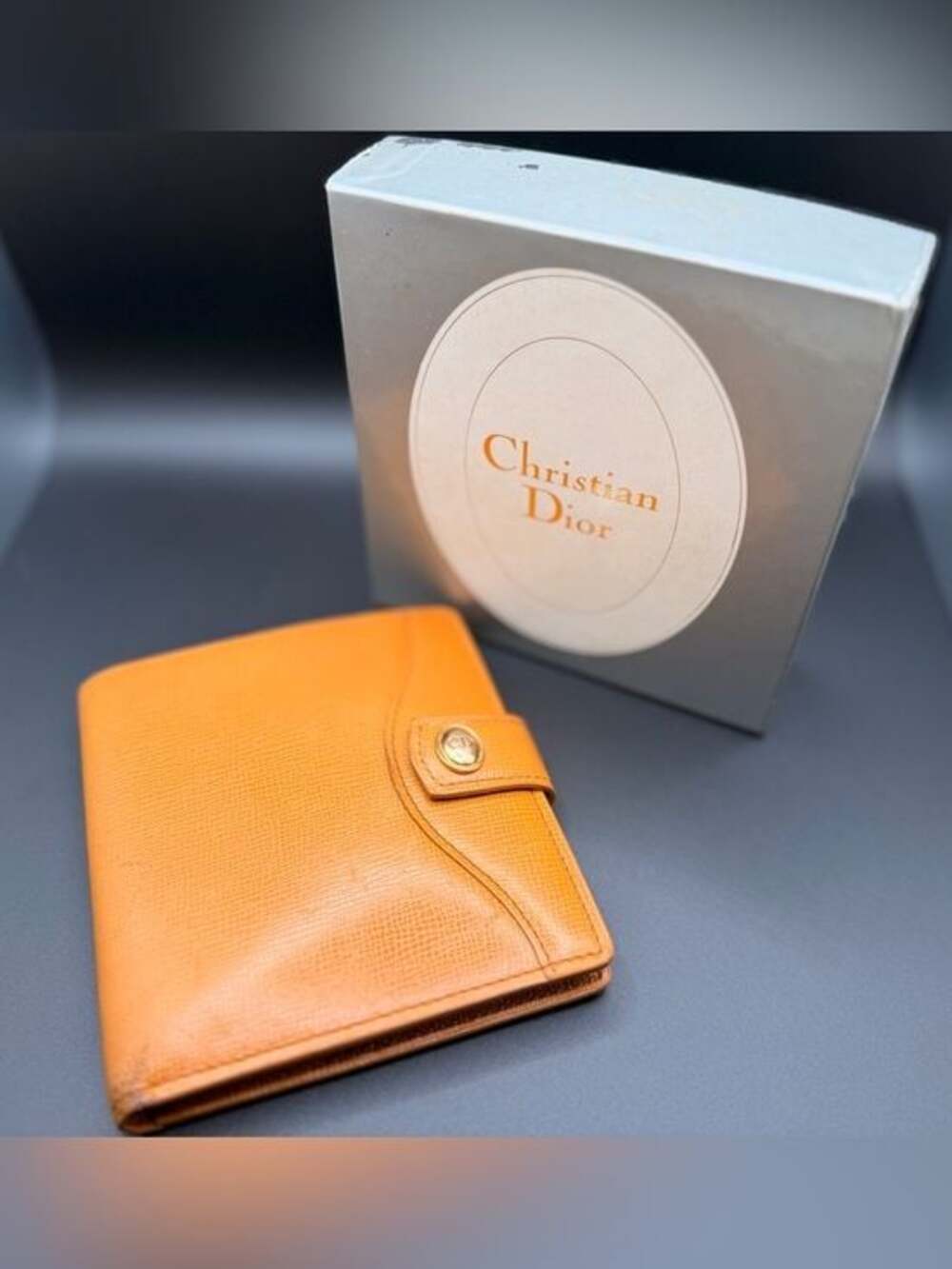 Vintage Christian Dior Tan Leather Bifold Wallet CD Logo Box